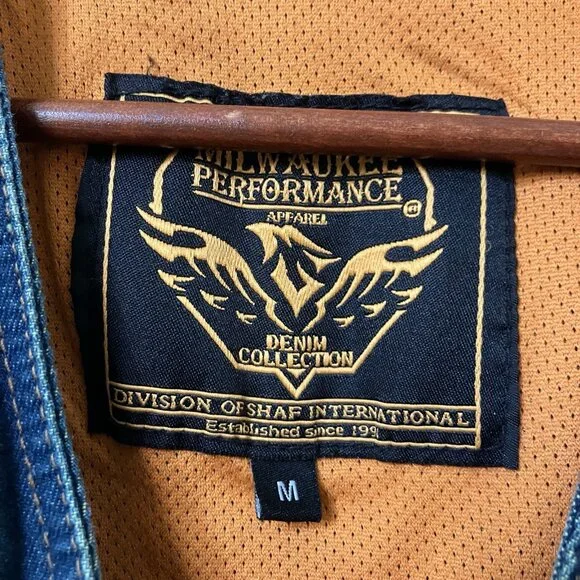 Milwaukee Performance Apparel Vest Mens M Denim Side Lace -up Motorcycle Biker - Picture 2 of 9